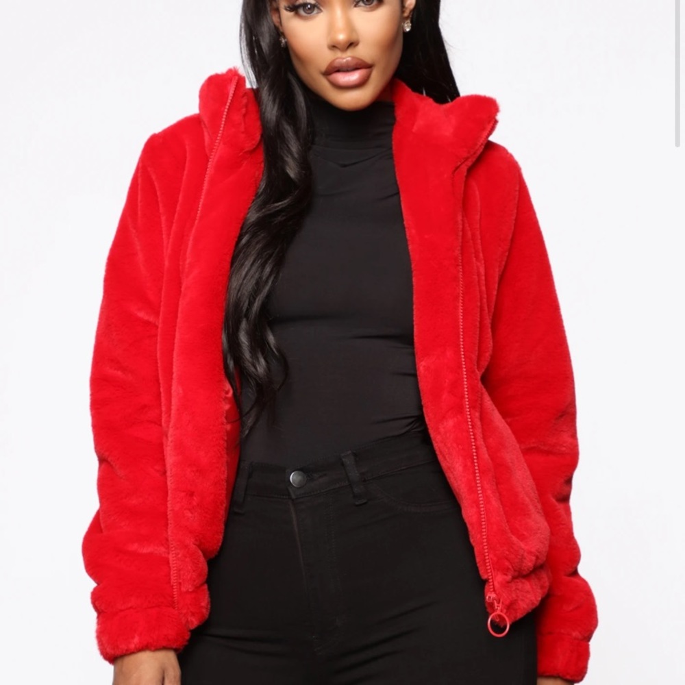 Faux Fur Red Bomber Jacket